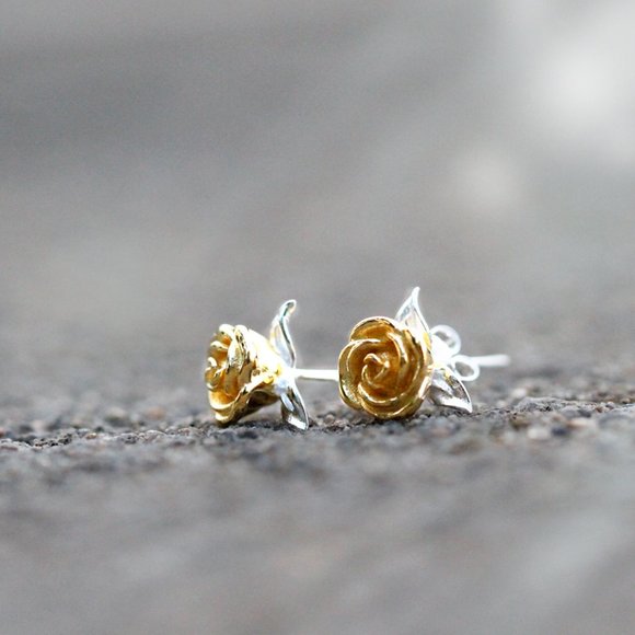 Rose Flower Earrings Rose Gold Flower Earrings Lovers Valentines day gift Her - Picture 12 of 12